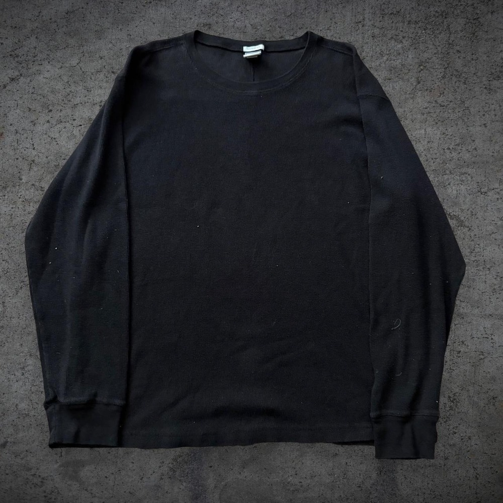 Vintage 2000's Old Navy Black Waffle Knit Thermal Long Sleeve Size XL Y2K Goth